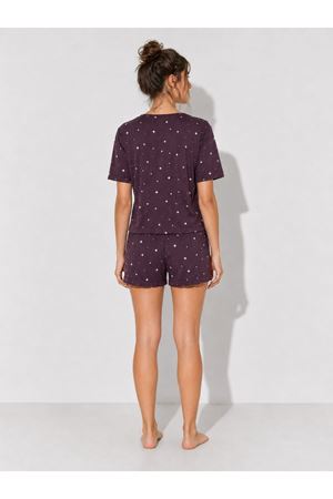 Kadın Yıldız Desenli Şortlu Pijama Takımı Kısa Kollu Bisiklet Yaka Ev Giyim Takımı--clt-6398574