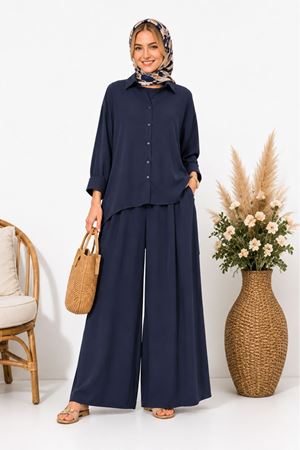 Kadın oversize gömlek ve bol paça pantolon ikili takım ALA071