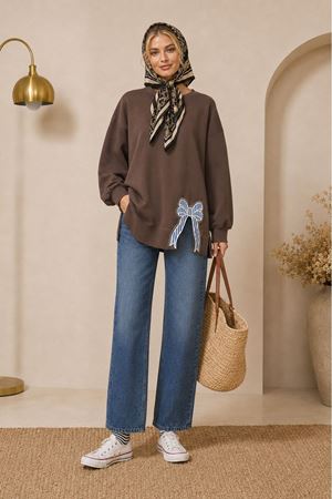 Kadın oversize fiyonk detaylı sweat tunik TG013