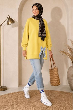 Kadın oversize fiyonk detaylı sweat tunik TG013