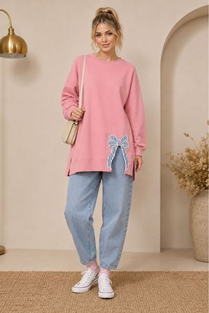 Kadın oversize fiyonk detaylı sweat tunik TG013