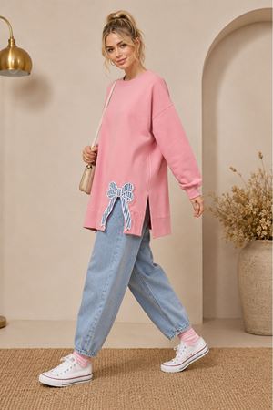 Kadın oversize fiyonk detaylı sweat tunik TG013