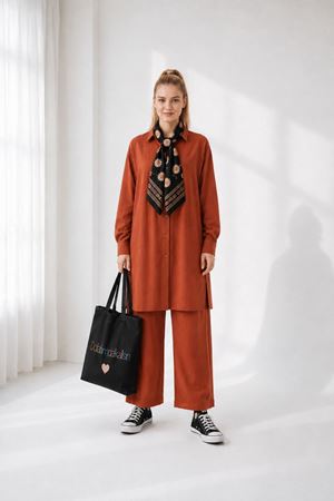 Kadın oversize gömlek pantolon ikili tesettür takım TG014