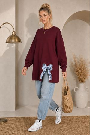 Kadın oversize fiyonk detaylı sweat tunik TG013