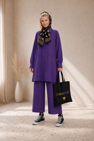 Kadın oversize gömlek pantolon ikili tesettür takım TG014