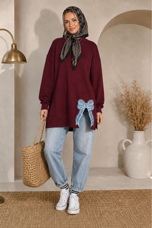 Kadın oversize fiyonk detaylı sweat tunik TG013