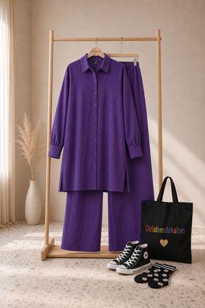 Kadın oversize gömlek pantolon ikili tesettür takım TG014