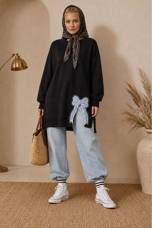 Kadın oversize fiyonk detaylı sweat tunik TG013