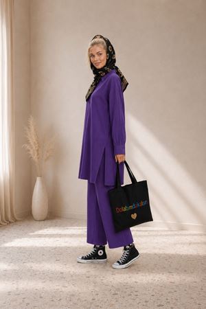 Kadın oversize gömlek pantolon ikili tesettür takım TG014