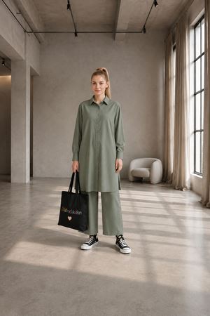 Kadın oversize gömlek pantolon ikili tesettür takım TG014