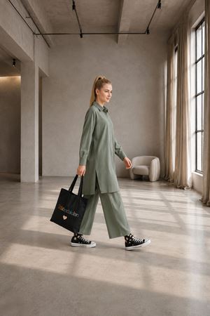 Kadın oversize gömlek pantolon ikili tesettür takım TG014