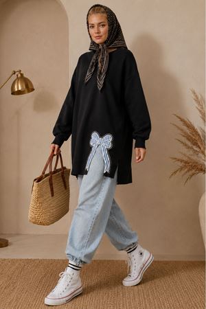 Kadın oversize fiyonk detaylı sweat tunik TG013