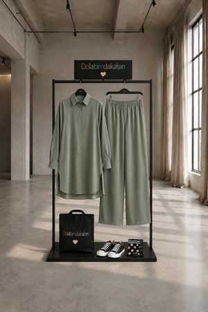 Kadın oversize gömlek pantolon ikili tesettür takım TG014
