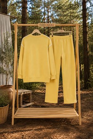 Kadın oversize şerit detaylı sweatshirt ve eşofman ikili spor takım TG012