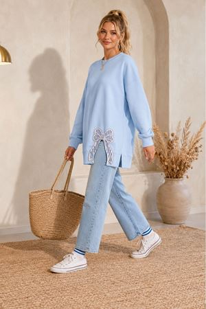 Kadın oversize fiyonk detaylı sweat tunik TG013