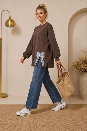 Kadın oversize fiyonk detaylı sweat tunik TG013