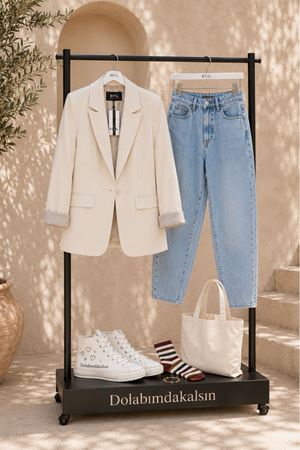 Kadın klasik yaka uzun kollu krep kumaş blazer ceket DKEF003