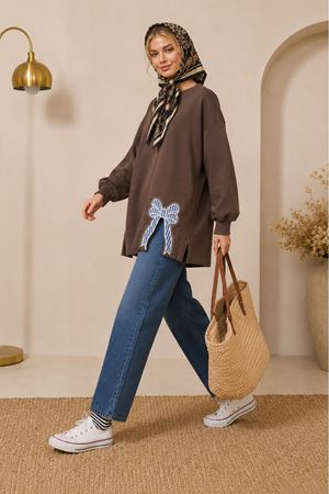 Kadın oversize fiyonk detaylı sweat tunik TG013