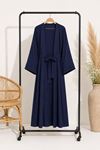 Kadın lacivert kuşak detaylı ikili takım uzun kimono elbise tesettür set ALA068