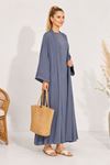 Kadın gri kuşak detaylı ikili takım uzun kimono elbise tesettür set ALA068