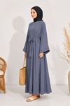Kadın gri kuşak detaylı ikili takım uzun kimono elbise tesettür set ALA068