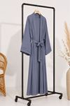 Kadın gri kuşak detaylı ikili takım uzun kimono elbise tesettür set ALA068