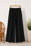 Kadın siyah Beli Lastikli Bol Paça Palazzo Pantolon Rahat Kesim Günlük Yazlık Pantolon PNT002