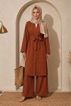 Kadın kuşaklı uzun kimono pantolon geniş paça rahat kesim ikili takım EFL008