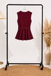Kadın bordo kemerli peplum kesim kolsuz şık bluz CLT011