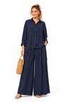 Kadın oversize gömlek ve bol paça pantolon ikili takım ALA071