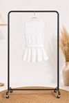 Kadın beyaz kemerli peplum kesim kolsuz şık bluz CLT011