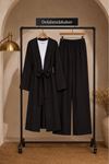 Kadın kuşaklı uzun kimono pantolon geniş paça rahat kesim ikili takım EFL008