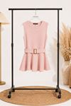 Kadın pembe kemerli peplum kesim kolsuz şık bluz CLT011