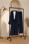 Kadın kuşaklı uzun kimono pantolon geniş paça rahat kesim ikili takım EFL008