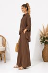Kadın oversize gömlek ve bol paça pantolon ikili takım ALA071