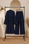 Kadın kuşaklı uzun kimono pantolon geniş paça rahat kesim ikili takım EFL008