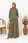 Kadın oversize gömlek ve bol paça pantolon ikili takım ALA071