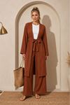 Kadın kuşaklı uzun kimono pantolon geniş paça rahat kesim ikili takım EFL008