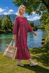 Kadın desenli püskül bağcıklı uzun kollu salaş elbise ALA103 ( STD - 36-48 )