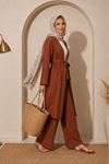 Kadın kuşaklı uzun kimono pantolon geniş paça rahat kesim ikili takım EFL008