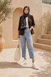 Kadın klasik yaka uzun kollu krep kumaş blazer ceket DKEF003