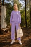 Kadın oversize şerit detaylı sweatshirt ve eşofman ikili spor takım TG012