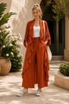 Kadın volanlı hırka geniş paça pantolon yeni sezon oversize takım ALA097 ( STD - 36-46 )