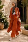 Kadın volanlı hırka geniş paça pantolon yeni sezon oversize takım ALA097 ( STD - 36-46 )