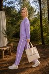Kadın oversize şerit detaylı sweatshirt ve eşofman ikili spor takım TG012