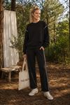 Kadın oversize şerit detaylı sweatshirt ve eşofman ikili spor takım TG012