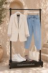Kadın klasik yaka uzun kollu krep kumaş blazer ceket DKEF003