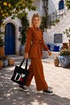 Kadın fırfır detaylı kuşaklı tunik bol paça pantolon ikili tesettür takım TG021