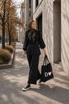 Kadın fırfır detaylı kuşaklı tunik bol paça pantolon ikili tesettür takım TG021
