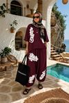 Kadın baskı detaylı oversize tişört şalvar pantolon ikili bohem takım ALA110 ( STD-36-48 )